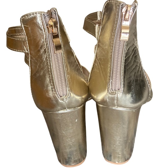 Nicole Miller Metallic Gold Strappy Chunky Heels Size 8 - Picture 4 of 12